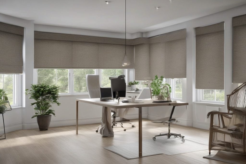 Modern living room with roller blinds